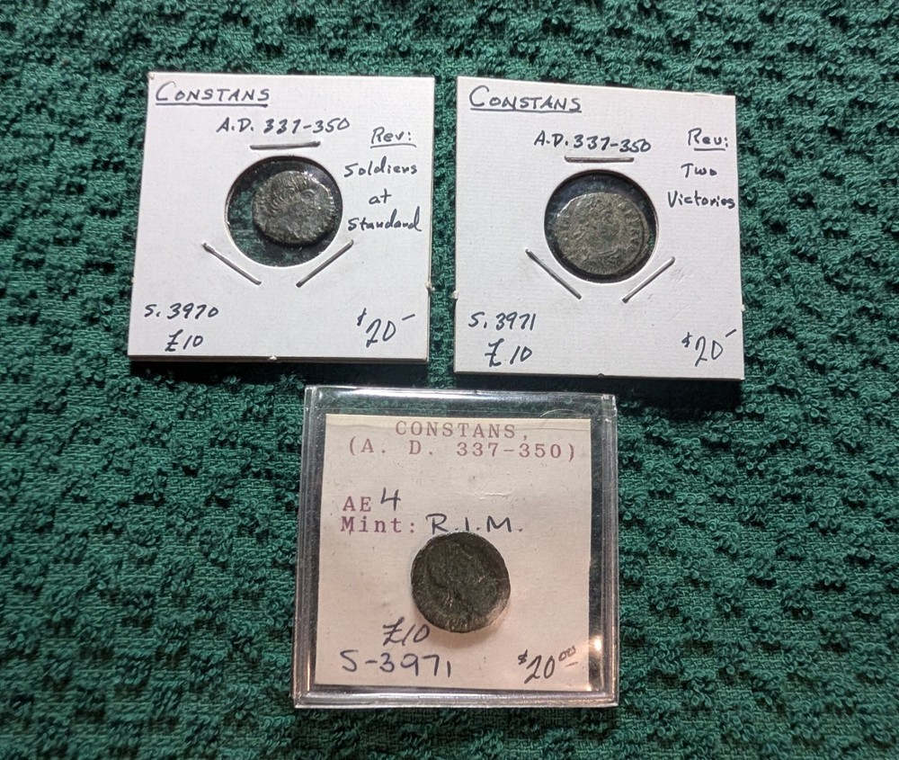Constans A.D. 337-350 Ancient Roman Bronze 3 Coin Set -Victory Soldiers Standard