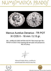 Marcus Aurelius Denarius – TR POT XI COS II – 18 mm / 3,13 gr.