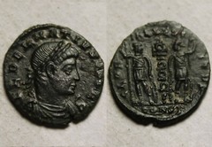 Rare genuine ancient Roman coin Delmatius 336AD Legion Soldiers spears standard