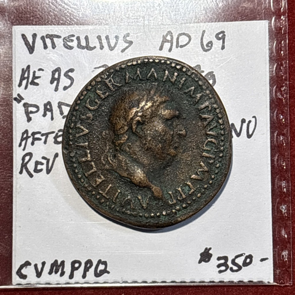 vitellius Ad69 Ae As “Paduan” After Giovani Cavino Rev Pax Augusti Scarce Piece