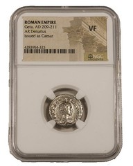 Geta Silver Ancient Roman Denarius Coin NGC Certified Slab Grade (VF)
