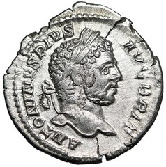 Caracalla AR Denarius “MARTI PACATORI Mars, Shield at Side” Very Fine