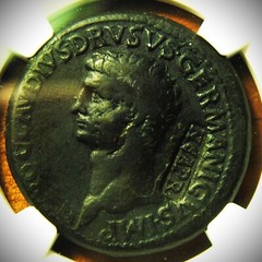 Æ Sestertius NGC Choice F Nero Claudius Drusus C/M NCAPR (Nero) 29.17 grams 35mm