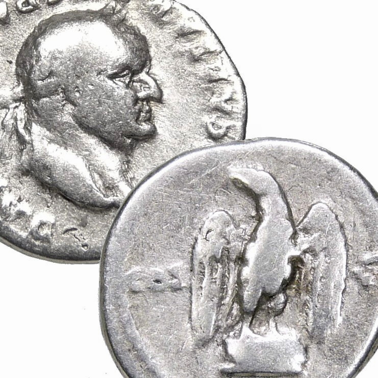 VESPASIAN / Eagle on Cippus COS VII. 76 AD Rome mint. Roman Empire Denarius Coin
