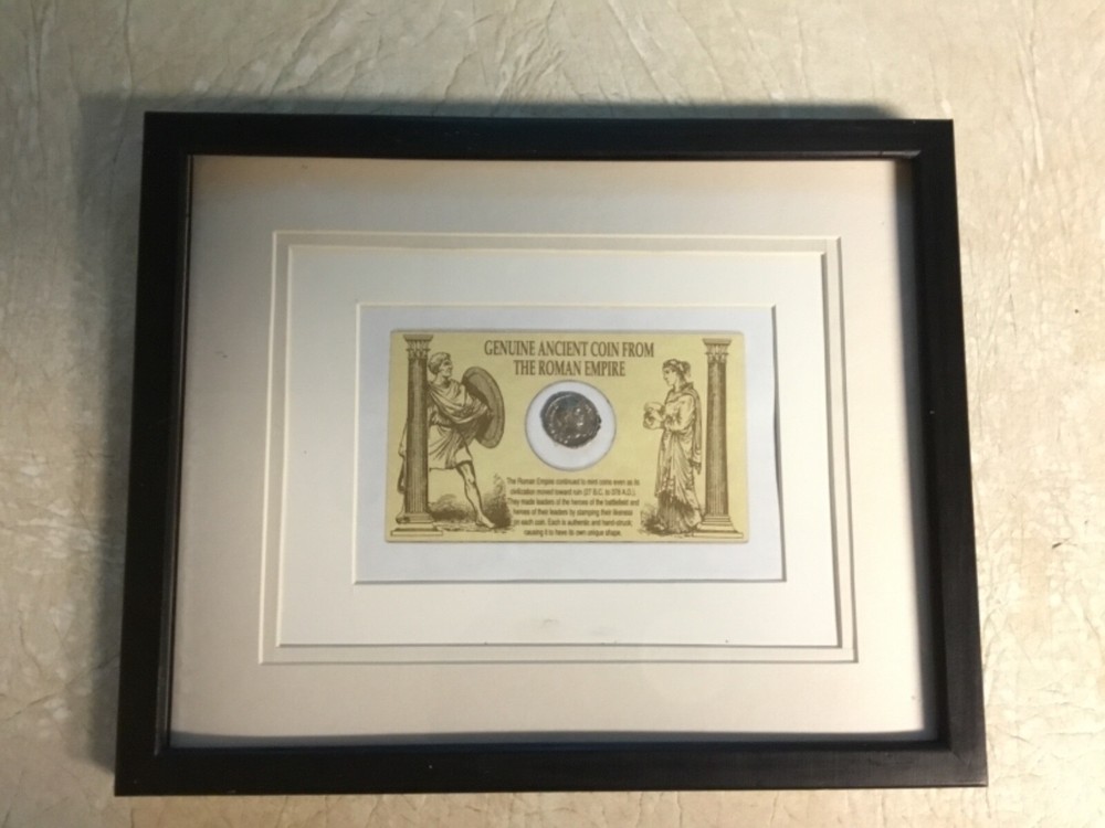 RARE FRAMED WOOD MATTED SILVER ROMAN EMPEROR SEPTIMIUS SEVERUS COIN BLACK CAESAR