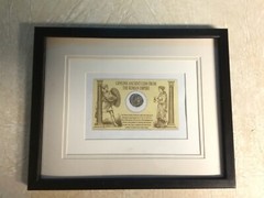 RARE FRAMED WOOD MATTED SILVER ROMAN EMPEROR SEPTIMIUS SEVERUS COIN BLACK CAESAR