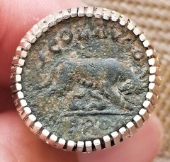 Ancient Roman She Wolf and Twins Romulus and Remus Coin 925 Silver Ring with COA