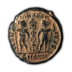 ROME. 335, Æ Follis – Constantius II, GLORIA EXERCITVS, Antioch, SMANH, Caesar