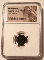 NGC Roman Empire Constantine II AD 337-340 AE4 BI Nummus As Caesar Ch XF