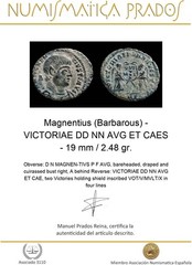 Magnentius (Barbarous) – VICTORIAE DD NN AVG ET CAES – 19 mm / 2.48 gr.