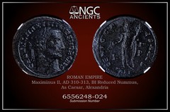 MAXIMINUS II ANCIENT COIN ROMAN As CESAR. ALEXANDRIA NGC VF. AD 310-313. A1220