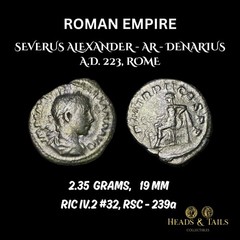 ROMAN EMPIRE – SEVERUS ALEXANDER – AR DENARIUS – ROME – RIC IV.2#32 – AD 223