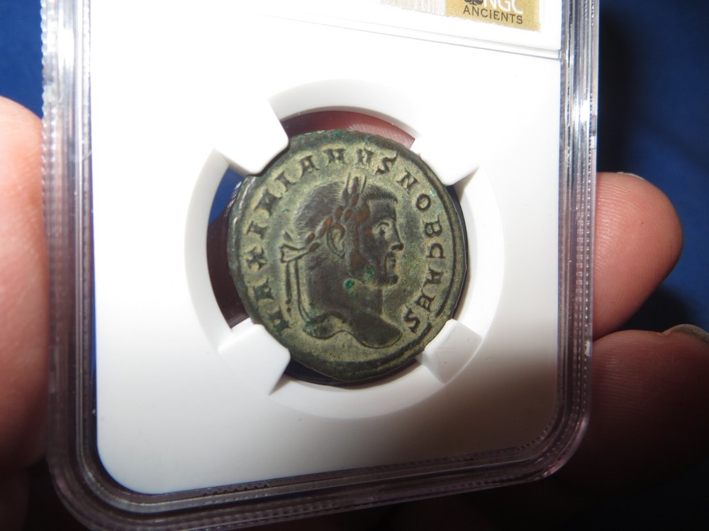 Ancient Roman Galerius Ceasar Aquilela 5/5 NGC XF Premium Holder Nummus 11.36g