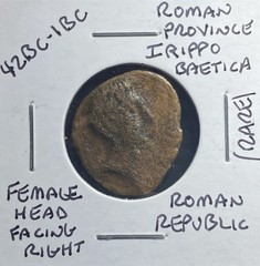 42BC-1BC Coin Roman Province of Baetica Irippo Augustus Reign Female Seated Rare