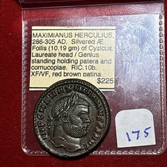Roman Bronze Coin — Maximinus Follis 286-305 A.D. Rev Genius Red Brown Patina