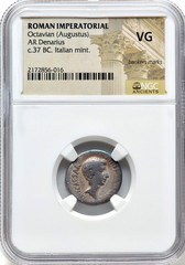 37 BC Octavian Augustus Imperator Triumvir Ancient Roman Silver Denarius NGC VG