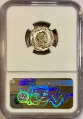 198-217 AD Caracalla w/ Diana & Briga Ancient Roman Silver Denarius Coin NGC AU
