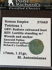 270AD Tetricus 1, Roman Radiate Bust/Laetitia Standing Patina Antoninianus CR110