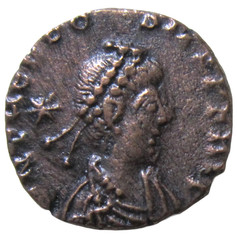 THEODOSIUS II, 402-450 AD. AE 3. CYZICUS MINT. THEODOSIUS AND HONORIUS REVERSE