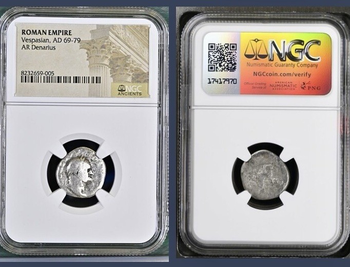 Emperor Vespasian NGC Silver Denarius 69AD-79AD Roman Ancient Coin Genuine
