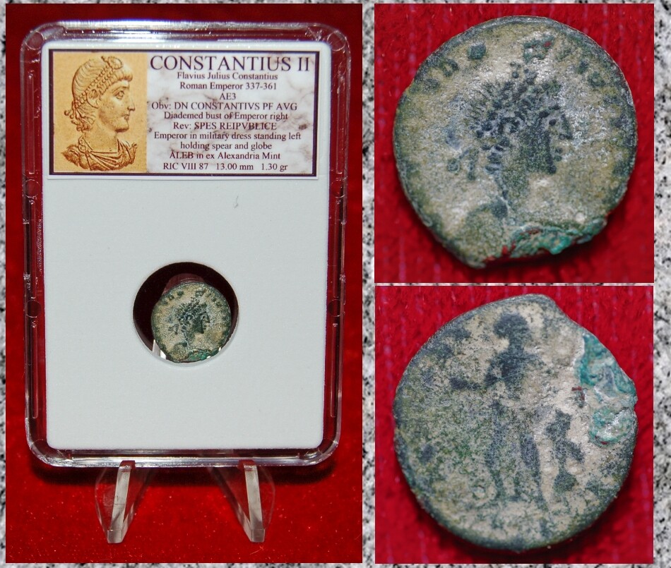 Ancient Roman Empire Coin CONSTANTIUS II Emperor In Military Dress Holding Globe