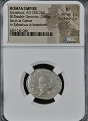 Saloninus. As Caesar, AD 258-260. BI Double Denarius .Mediolanum Milan NGC XF