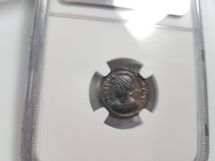 Constantinian Roman Empire Nummus NGC AU Constantinopolis Nike Victory on Prow
