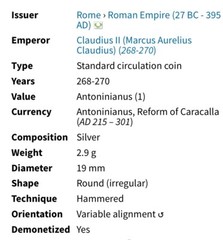 Goddess Victory Roman Coin 268AD-270AD Emperor Claudius II Gothicus Victoria