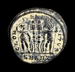 Splendid MS Constantius II as Caesar AD 324-337. Antioch Follis Æ SMANZ Gloria