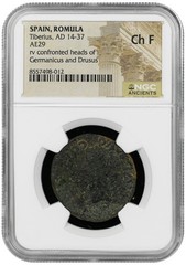 AD 14-37 Tiberius Confronted Heads of Germanicus and Drusus AE 29 NGC CH F