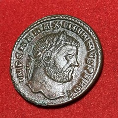 Roman Bronze Coin — Maximinus Follis 286-305 A.D. Rev Genius Red Brown Patina