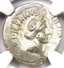 Augustus AR Denarius Silver Octavian Roman Coin 19 BC – Certified NGC Choice VF