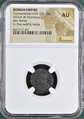 She-Wolf Twins Constantinian NGC AU Roman Empire Nummus Child Remus Romulus Roma
