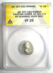 Faustina Junior AR Denarius Silver Coin 157-161 AD – Certified ANACS VF25