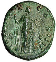 Antoninus Pius Dupondius “Annona, Holding Modius, Foot on Prow” Good Very Fine