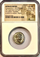 305-306 AD Constantius I Silver Argenteus Ancient Roman Coin NGC Choice XF
