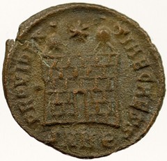 CONSTANTINE II Junior 327AD Ancient Roman Coin MILITARY CAMP GATE i121468