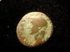 DIVUS AUGUSTUS. AS struck by Tiberius. S. C. Eagle on globe.