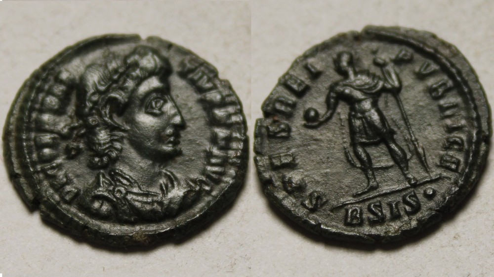 Constantius Emperor globe spear SPES REIPVBLICE Rare Ancient Roman coin Siscia.
