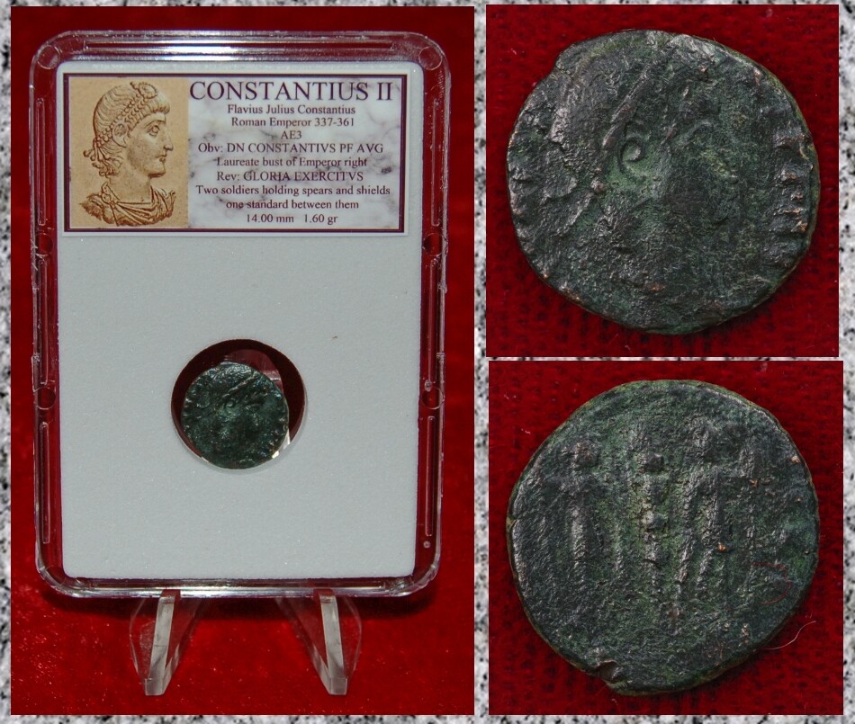 Ancient Roman Empire Coin CONSTANTIUS II Two Roman Soldiers “Glory of The Army”