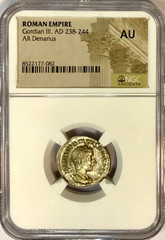 238-244 AD Gordian III Ancient Roman Silver AR Denarius Coin Rome NGC AU