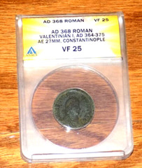 ANACS ROMAN EMPIRE VALENTINIAN I AD 368 Constantinople VF25 AE 27MM Ancient Coin