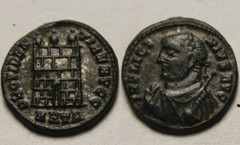 Licinius branch scepter 317 AD Camp gate turrets Rare genuine Ancient Roman coin