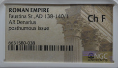 FAUSTINA SENIOR, AD 138-140, AR DENARIUS, NGC CERTIFIED,—–138—-