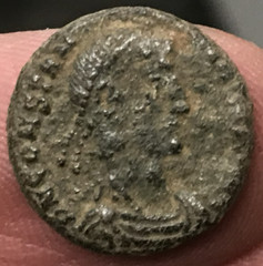 337-361 Ancient Roman Constantius II Soldier spearing fallen horseman Bronze 2g