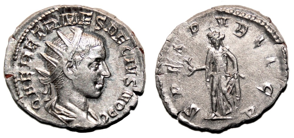 *AET* HERENNIUS ETRUSCUS AR Antoninianus. EF+/EF. LUSTER. The hope.