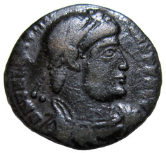 VALENTINIAN I, 364-375 AD. AE 3. TRIER MINT, C. 364-367 AD. VICTORY REVERSE.