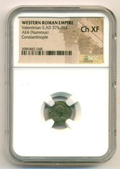 Western Roman Empire Valentinian II AD 375-392 Nummus Constantinople Ch XF NGC
