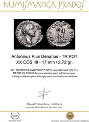 Antoninus Pius Denarius – TR POT XX COS IIII – 17 mm / 2,72 gr.