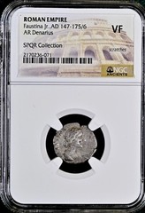 Roman Empress Faustina Jr Silver Denarius 147-175AD NGC Graded Ancient Coin